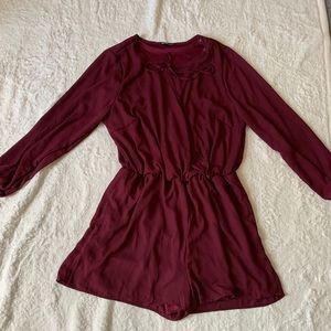 Burgundy Surplice Tied Romper